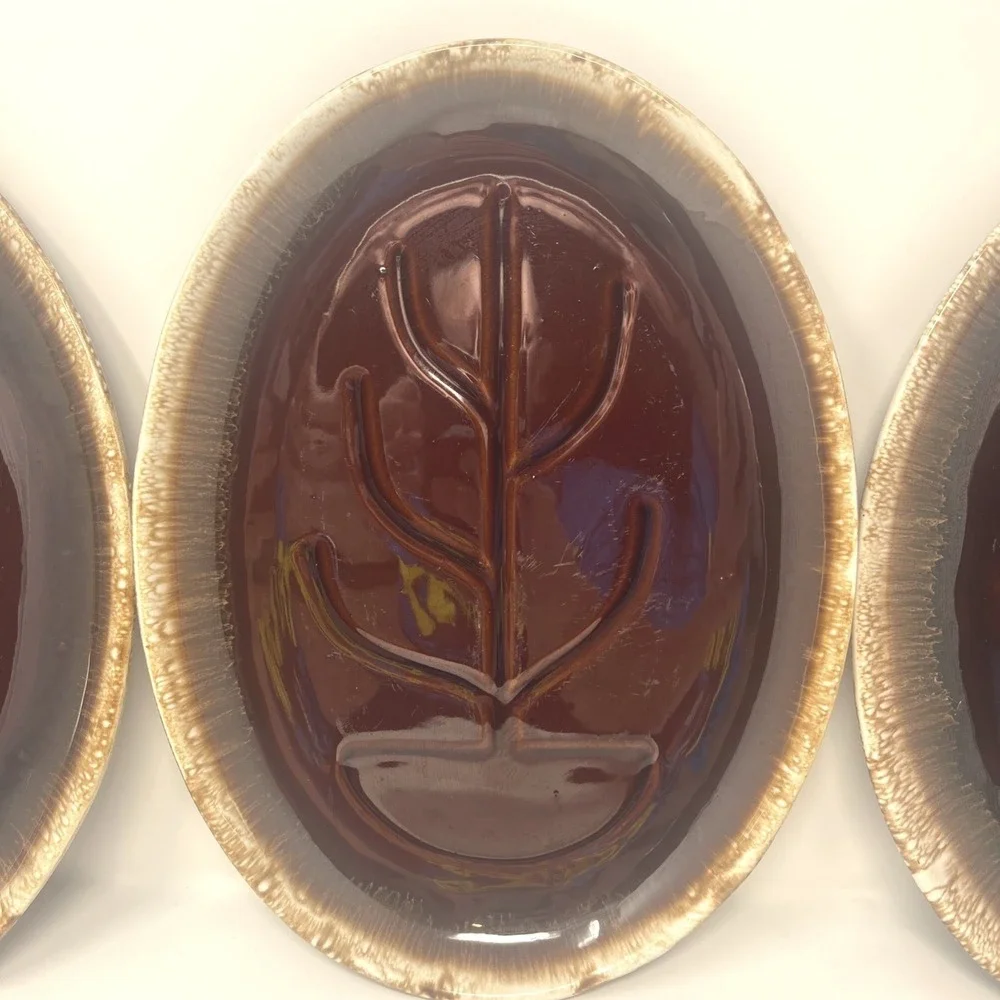 Set 3 MOUNT‎ CLEMENS ERA MCCOY POTTERY 1967 BROWN DRIP GLAZE TREE OF LIFE PLATES